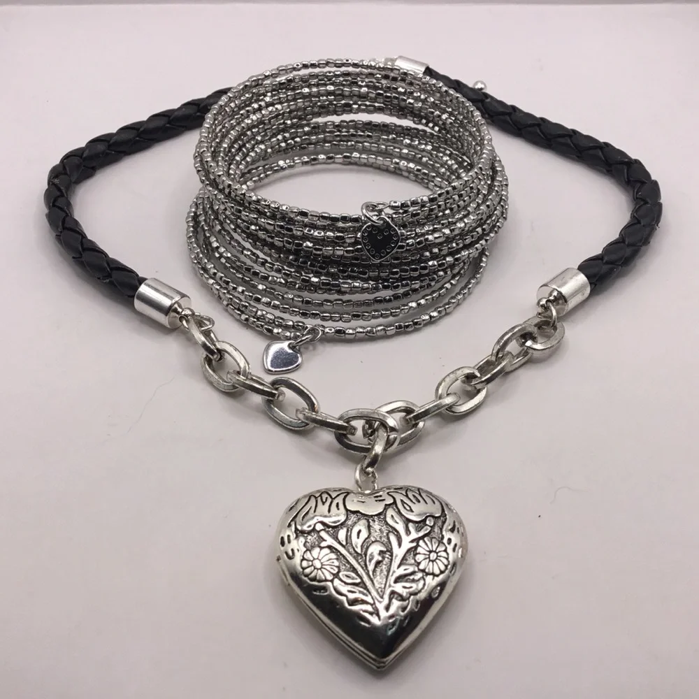 Vintage AVON Etched Heart Locket and STELLA & DOT Bardot Spiral Bracelet 🔥 - Picture 1 of 8